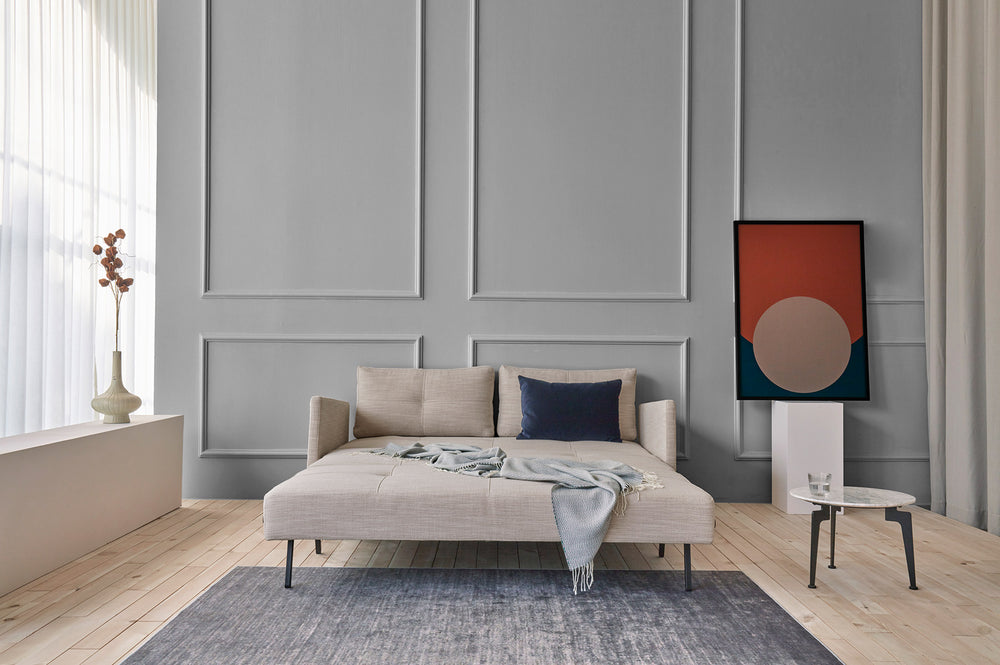 Slaapbank Cubed met armleuning van Innovation Living in beige stof