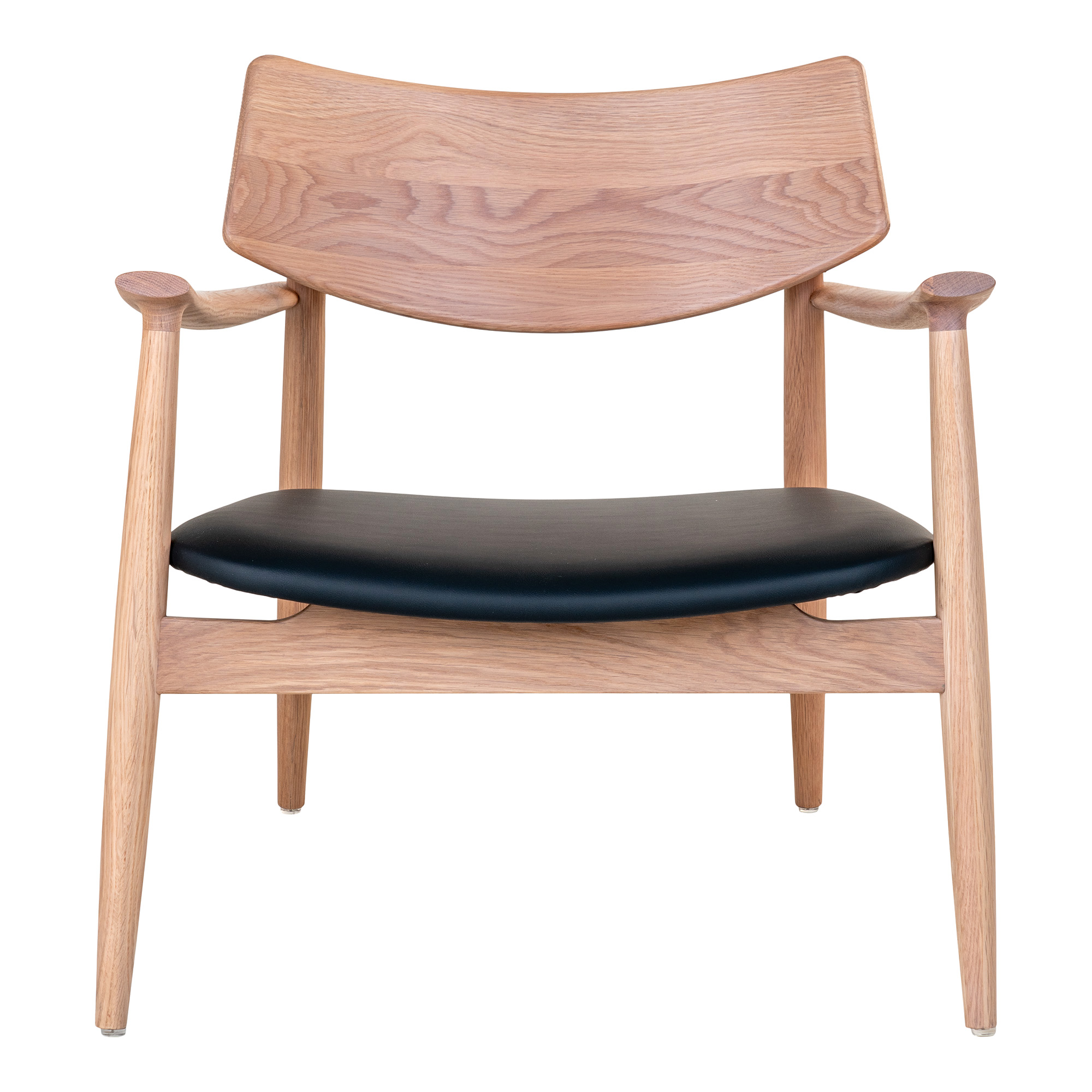 Houten fauteuil met lederlook zitting - natuur eiken/zwart