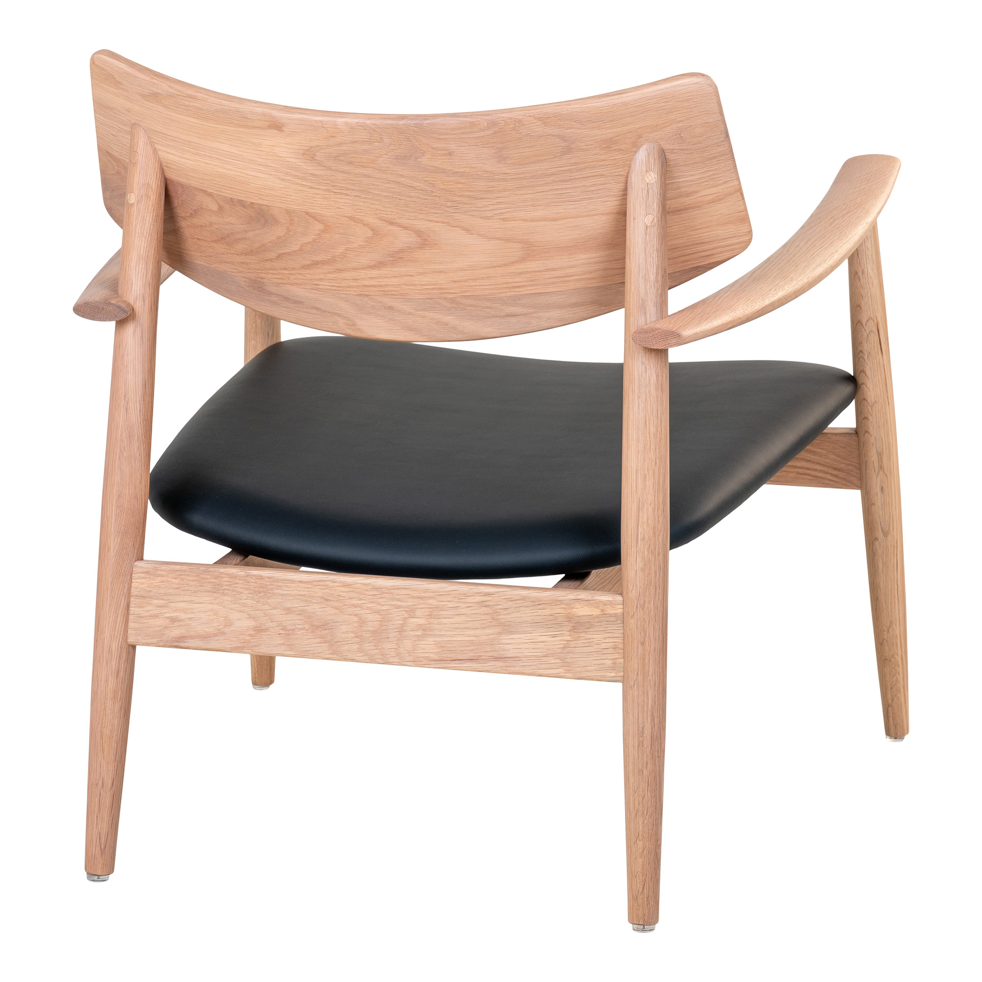 Houten fauteuil met lederlook zitting - natuur eiken/zwart